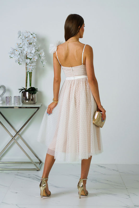 Amalia - Sukienka midi tiulowa z koronką biała