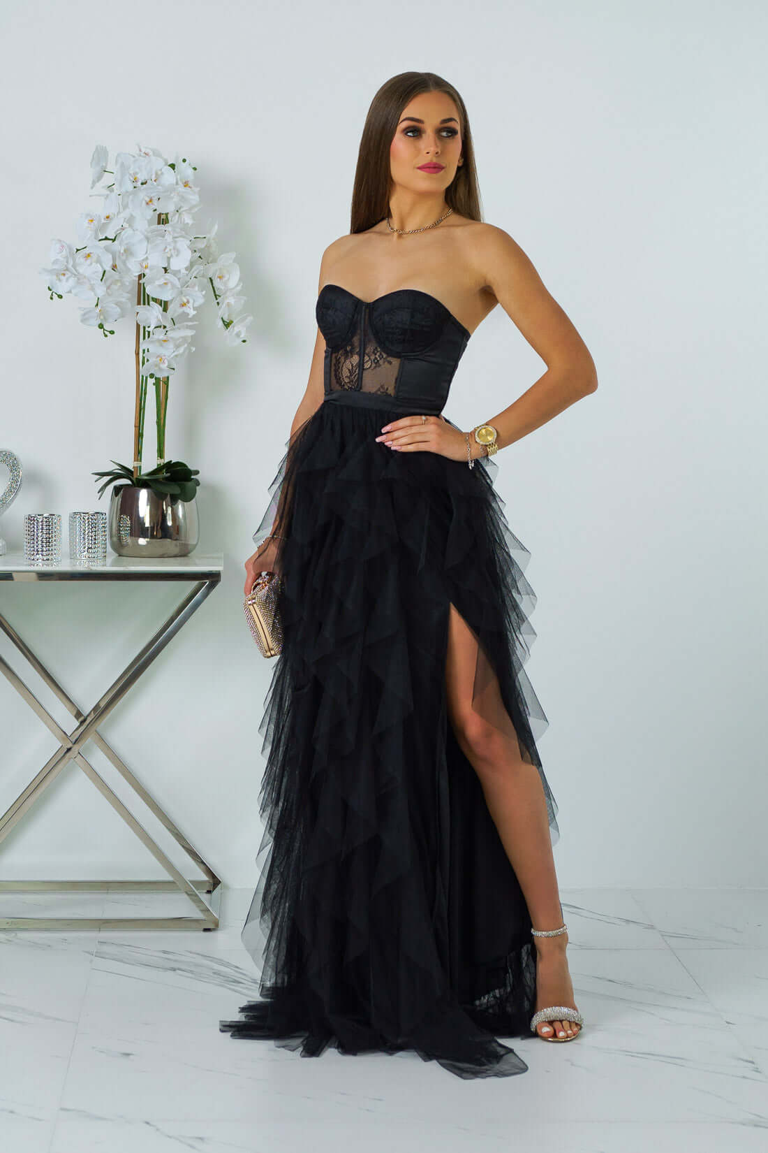 Arely - Sukienka maxi tiulowa czarna