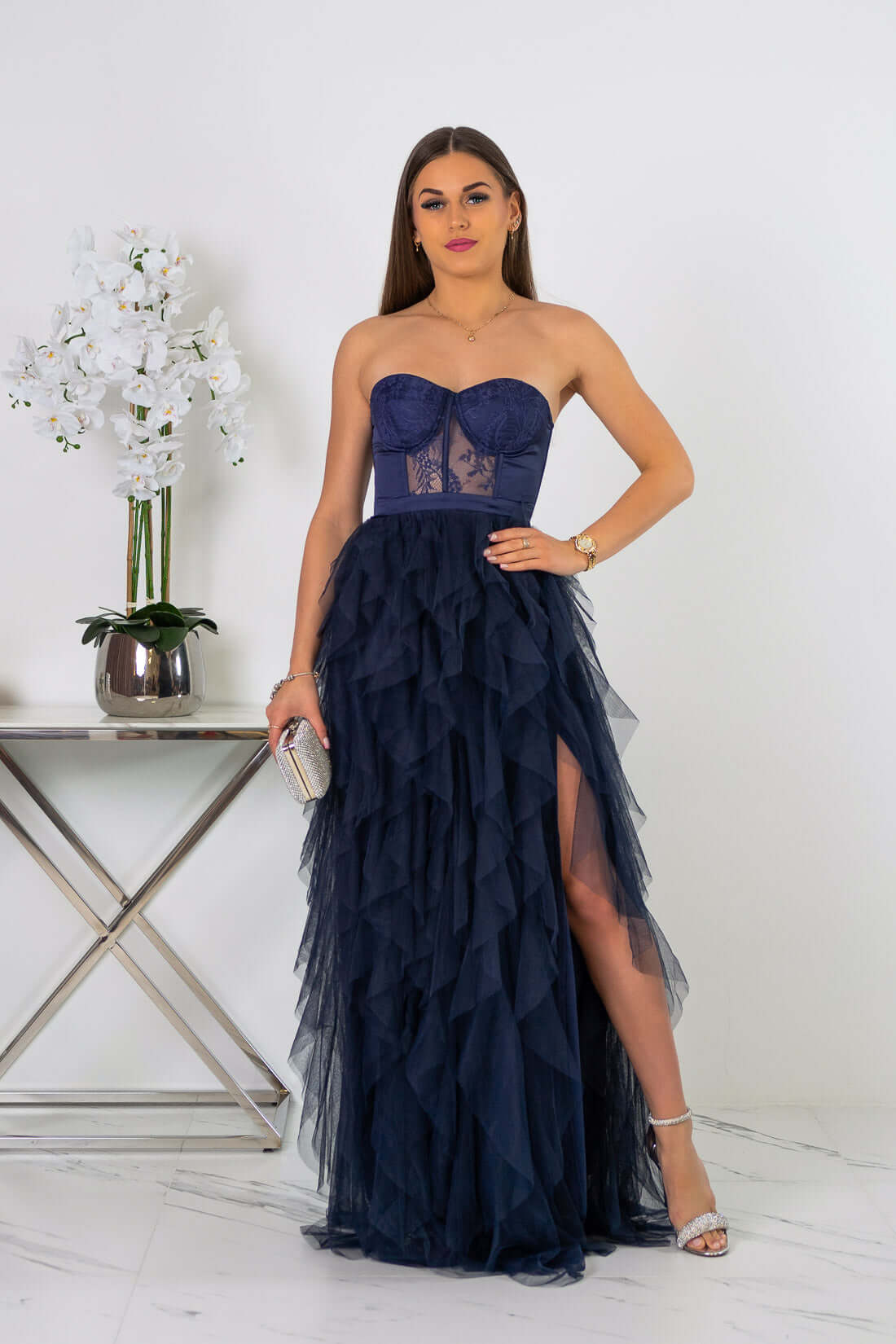 Arely - Sukienka maxi tiulowa granatowa