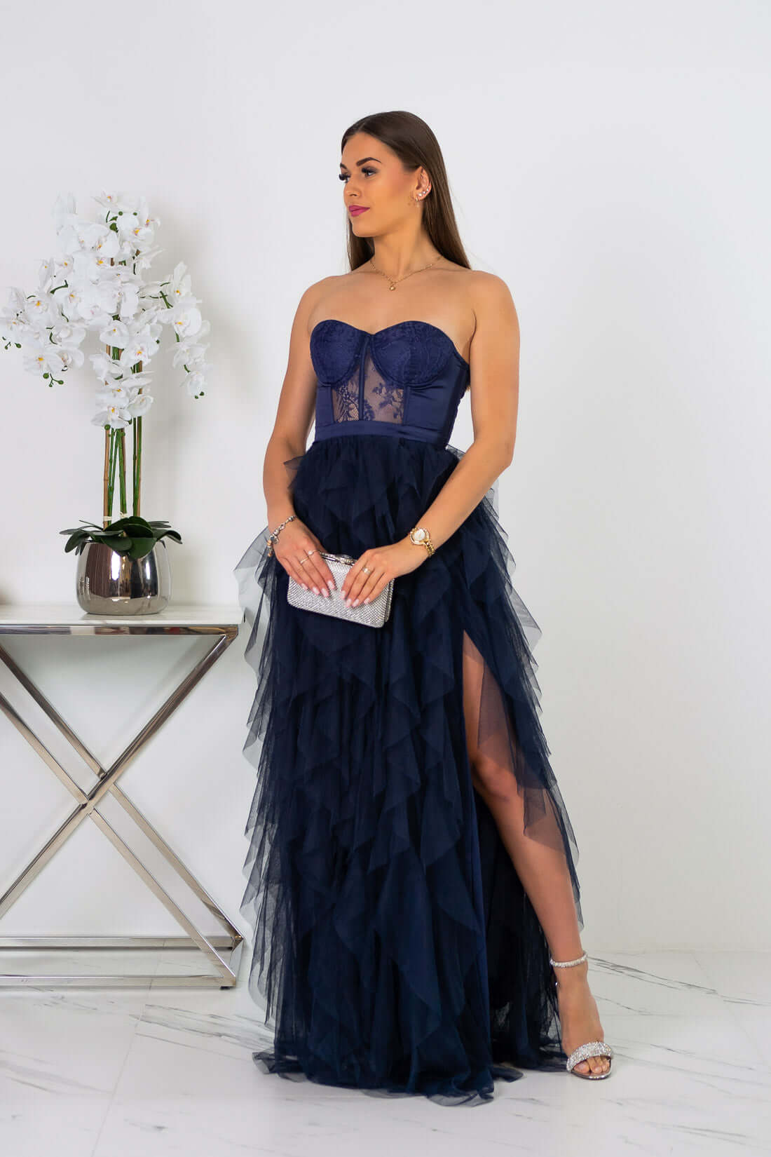 Arely - Sukienka maxi tiulowa granatowa