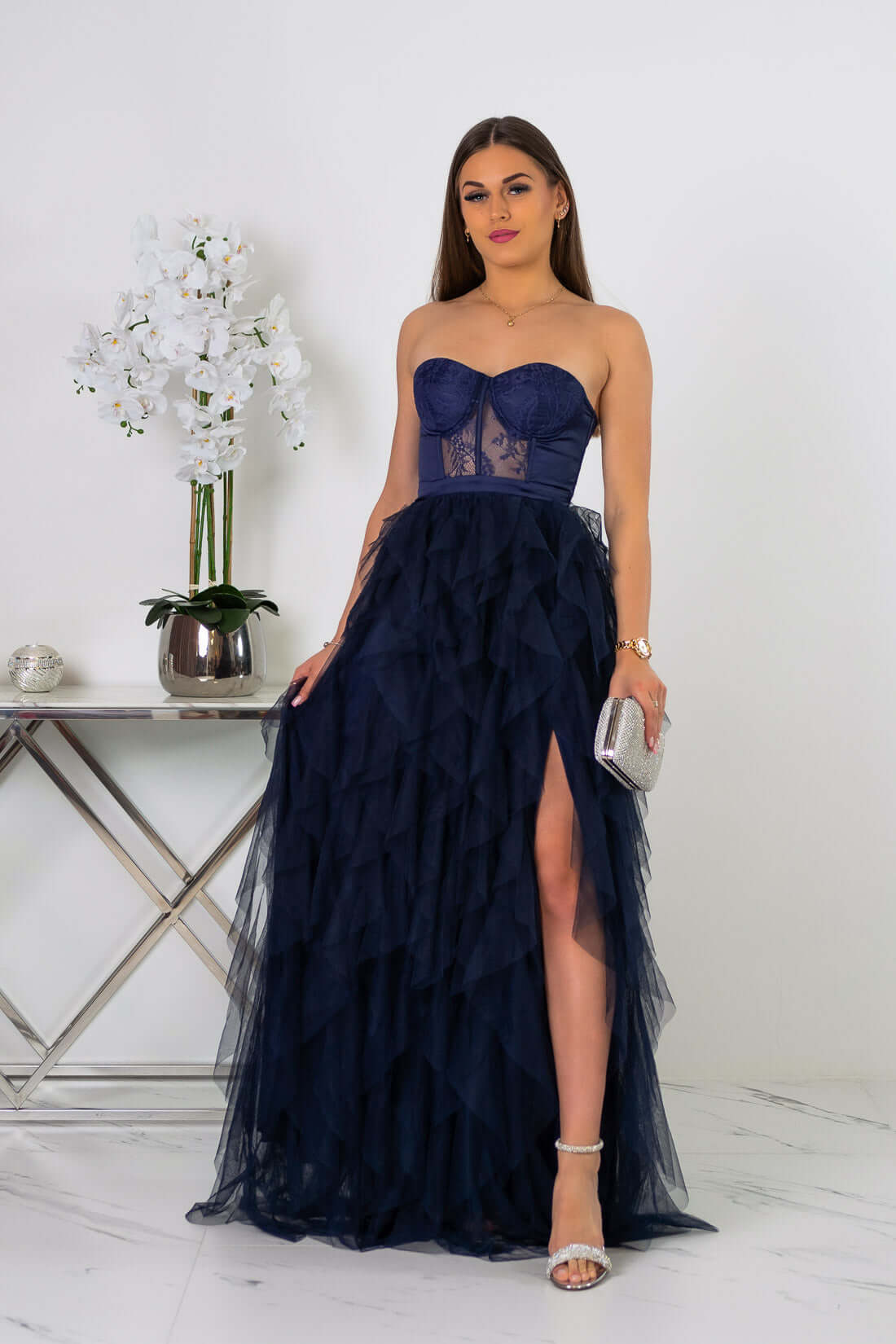 Arely - Sukienka maxi tiulowa granatowa
