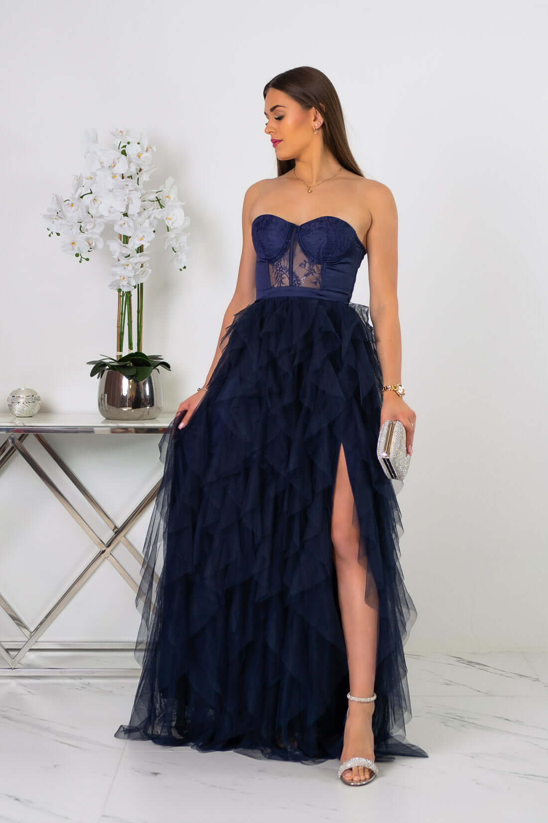 Arely - Sukienka maxi tiulowa granatowa