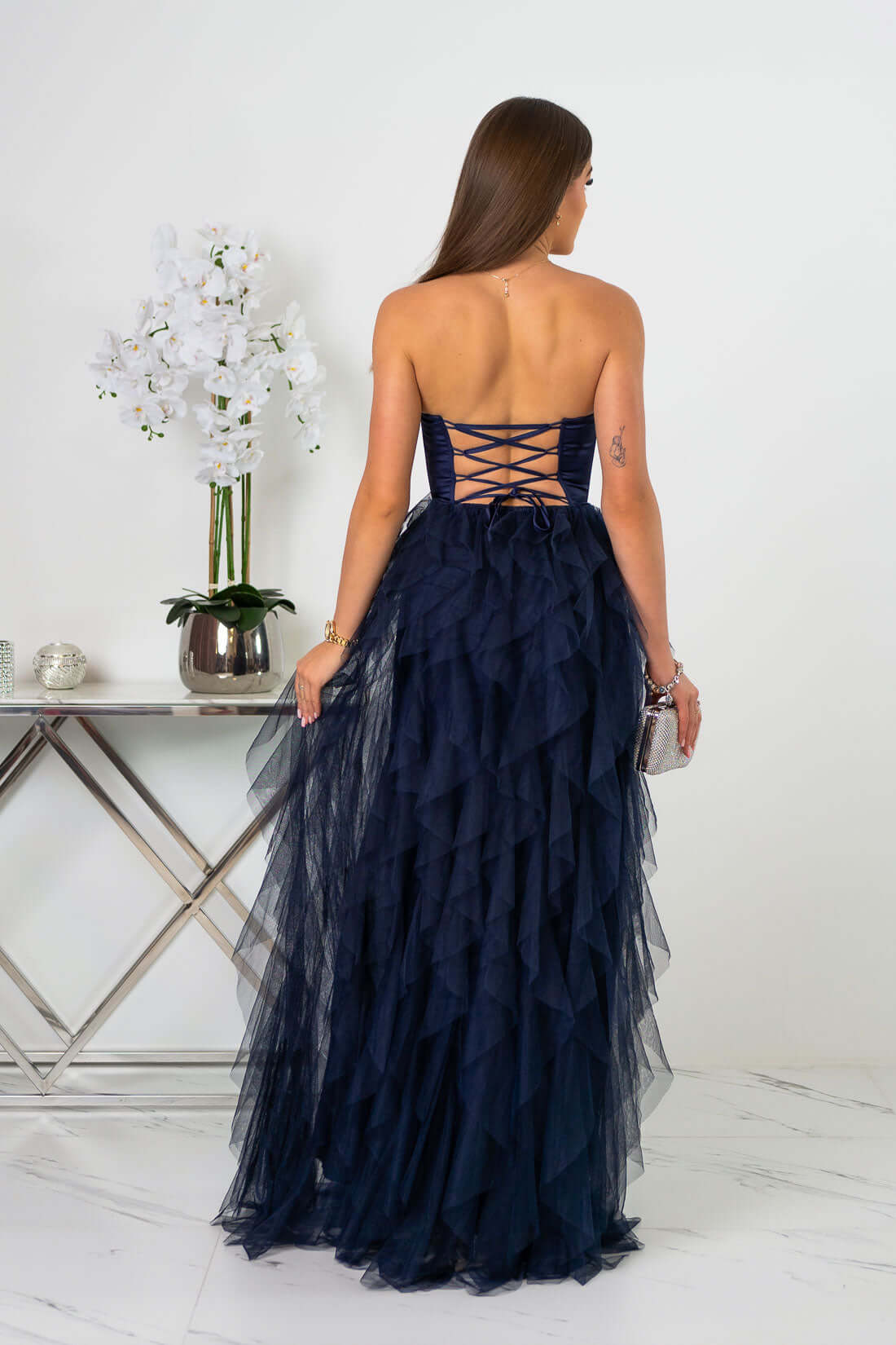 Arely - Sukienka maxi tiulowa granatowa