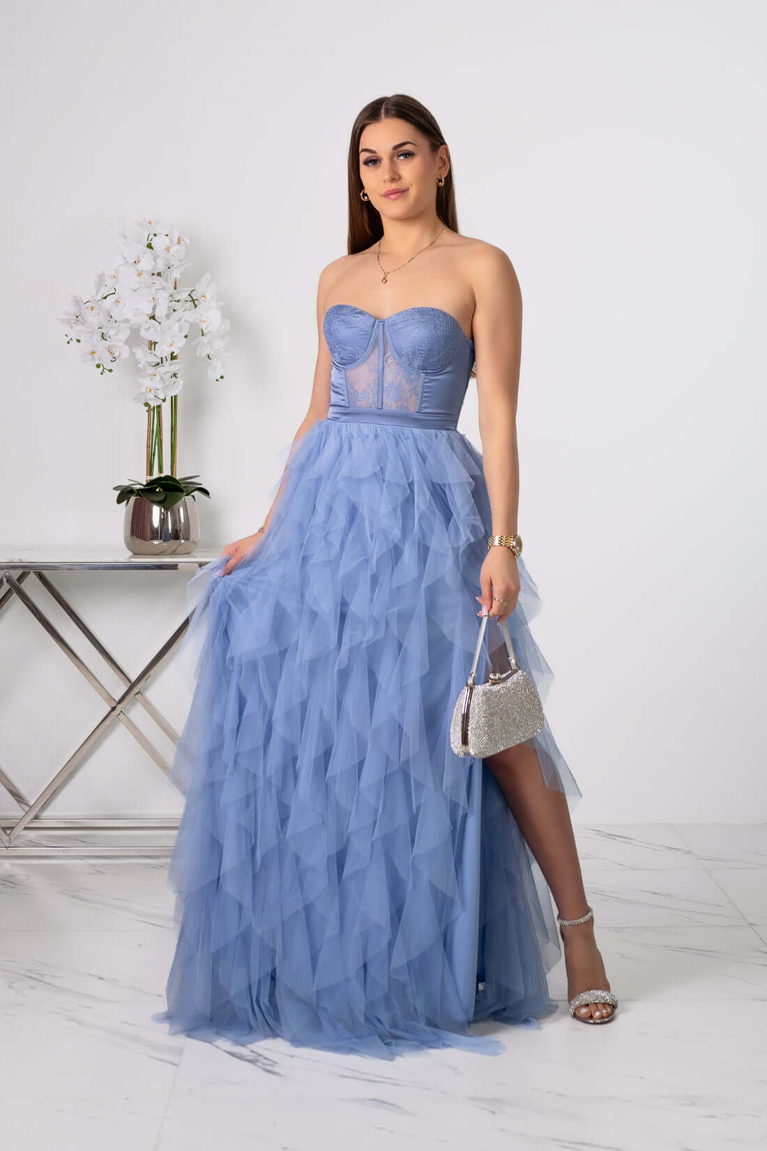 Arely - Sukienka maxi tiulowa niebieska
