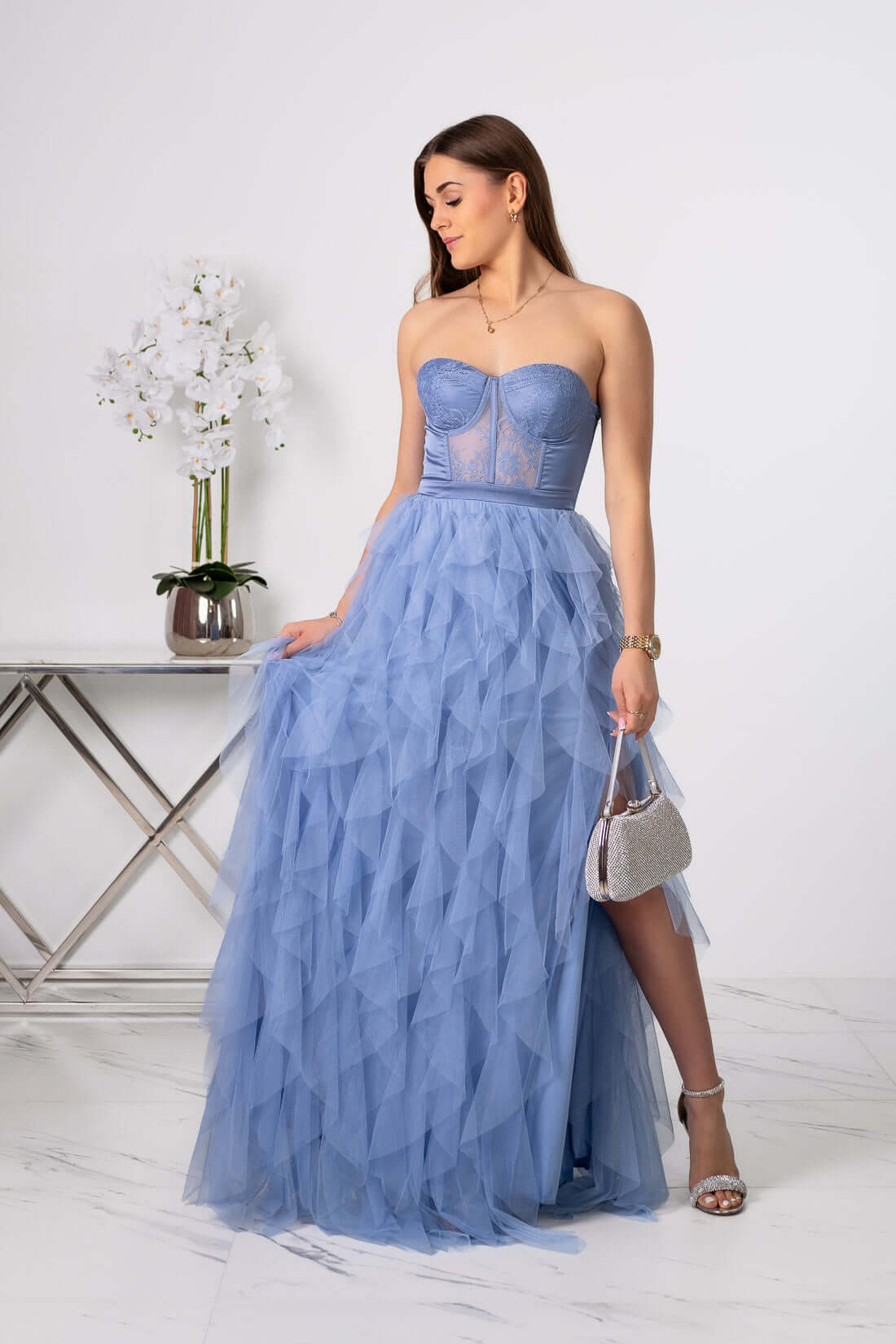 Arely - Sukienka maxi tiulowa niebieska