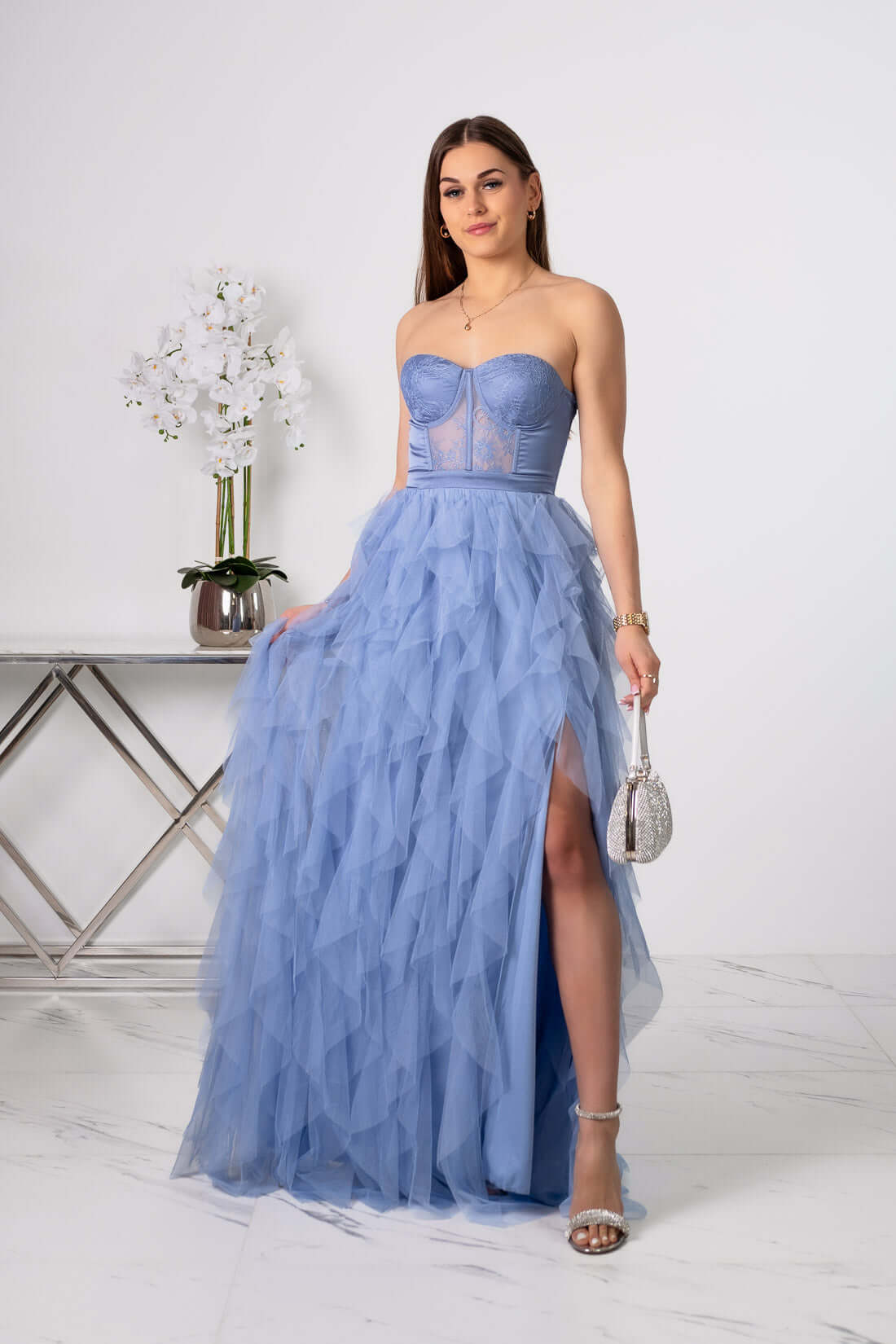 Arely - Sukienka maxi tiulowa niebieska