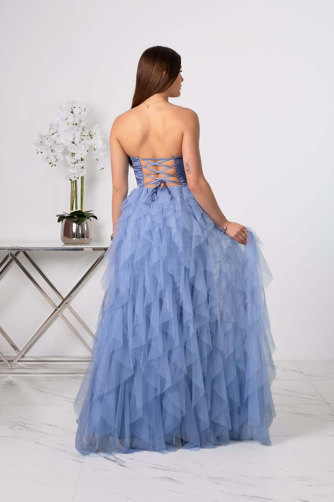 Arely - Sukienka maxi tiulowa niebieska