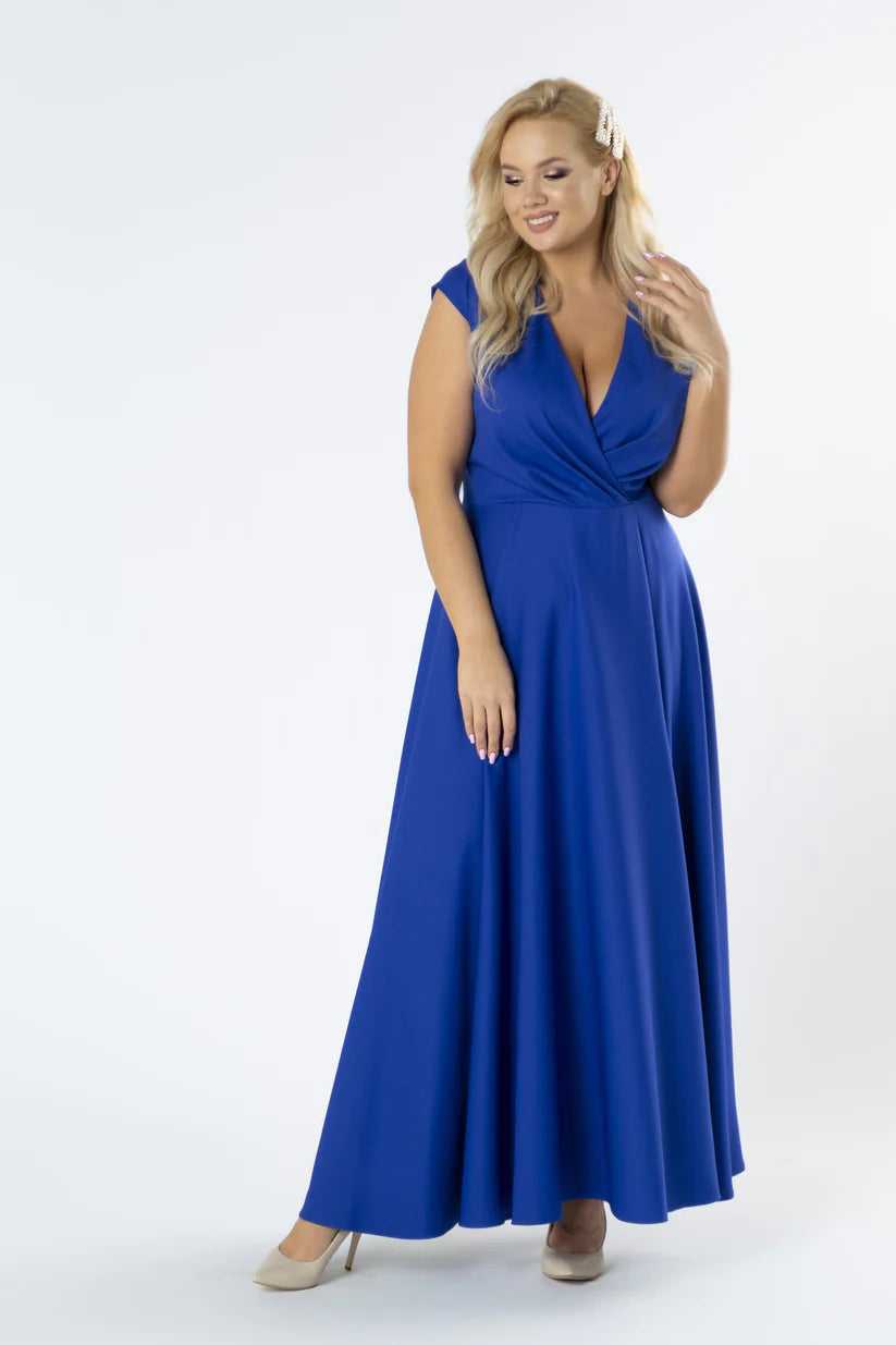 Sukienka Plus Size Maxi kopertowa chabrowa Busta