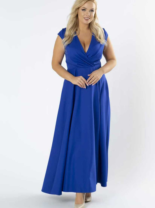 Sukienka Plus Size Maxi kopertowa chabrowa Busta