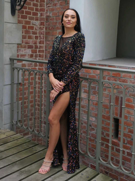 Sukienka cekinowa maxi czarna holo Doris