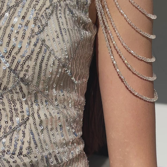 Sukienka cekinowa mini zdobiona srebrna Cameleon bis