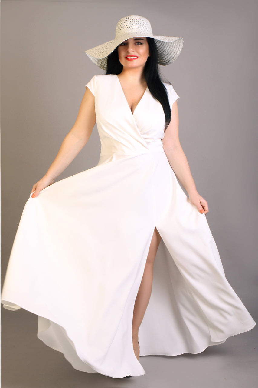 Sukienka Plus Size Maxi kopertowa biała Busta