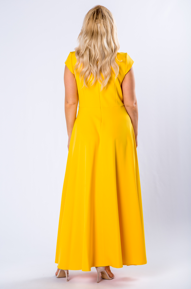 Sukienka Plus Size Maxi kopertowa żółta Busta