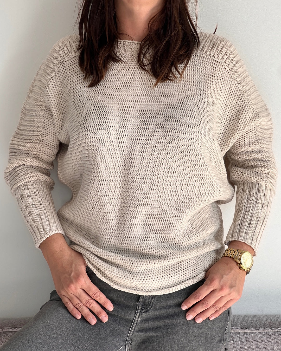 Sweter Kobiecy Oversize Modny beżowy
