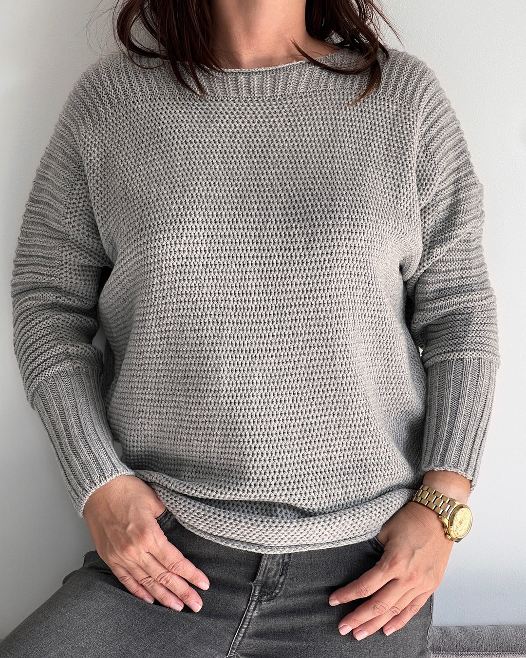 Sweter Kobiecy Oversize Modny szary
