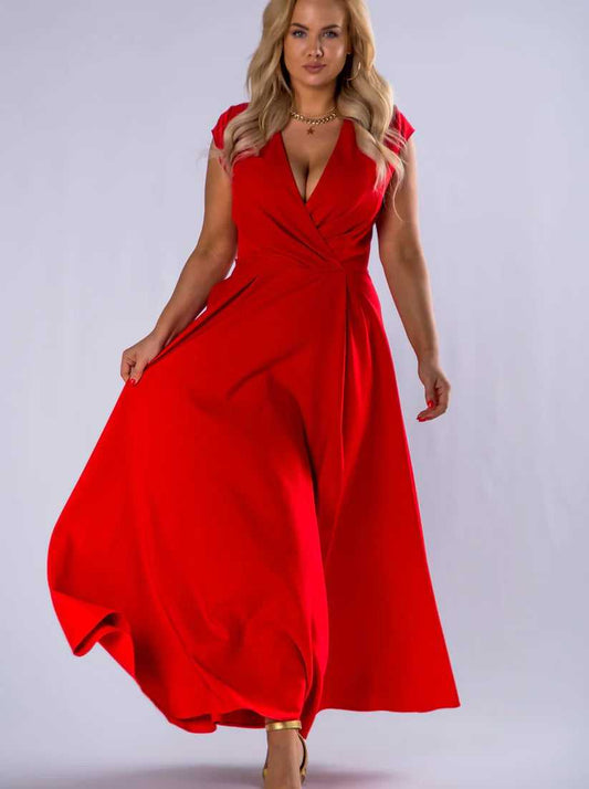 Sukienka Plus Size Maxi kopertowa czerwona Busta