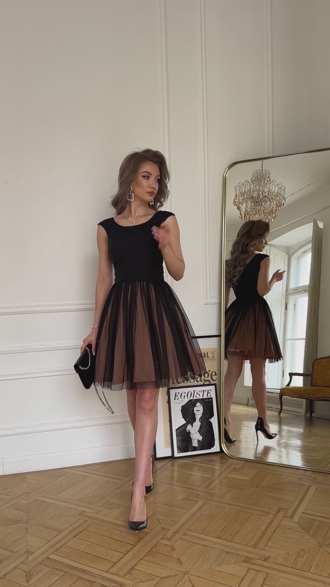 Sukienka mini z tiulem lekko rozkoszowana czarna Molly